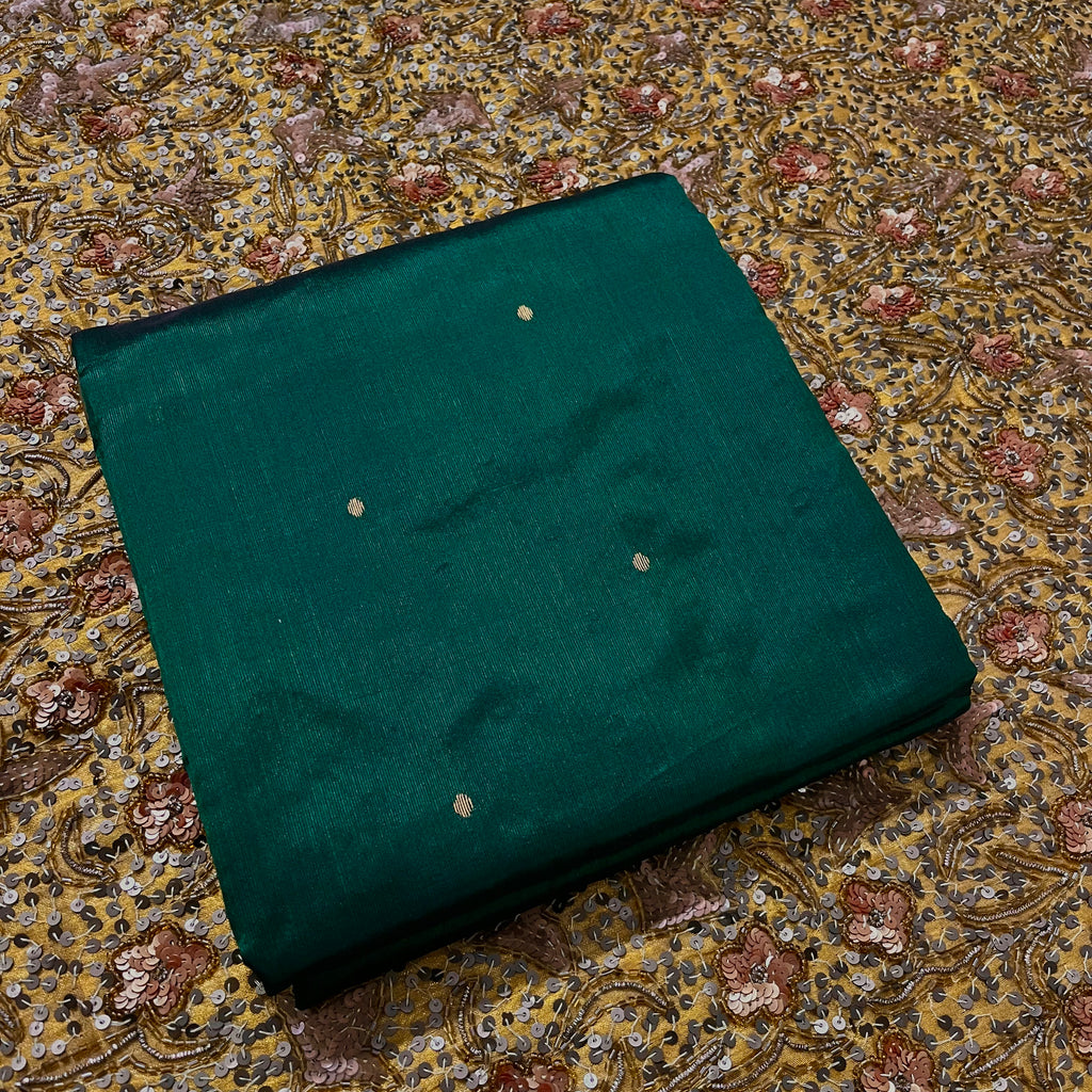 Dark Green Chanderi Silk Saree with Zari Bootis all over