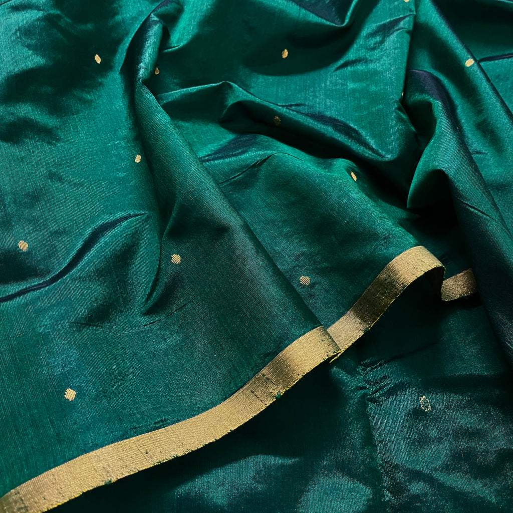 Dark Green Chanderi Silk Saree with Zari Bootis all over