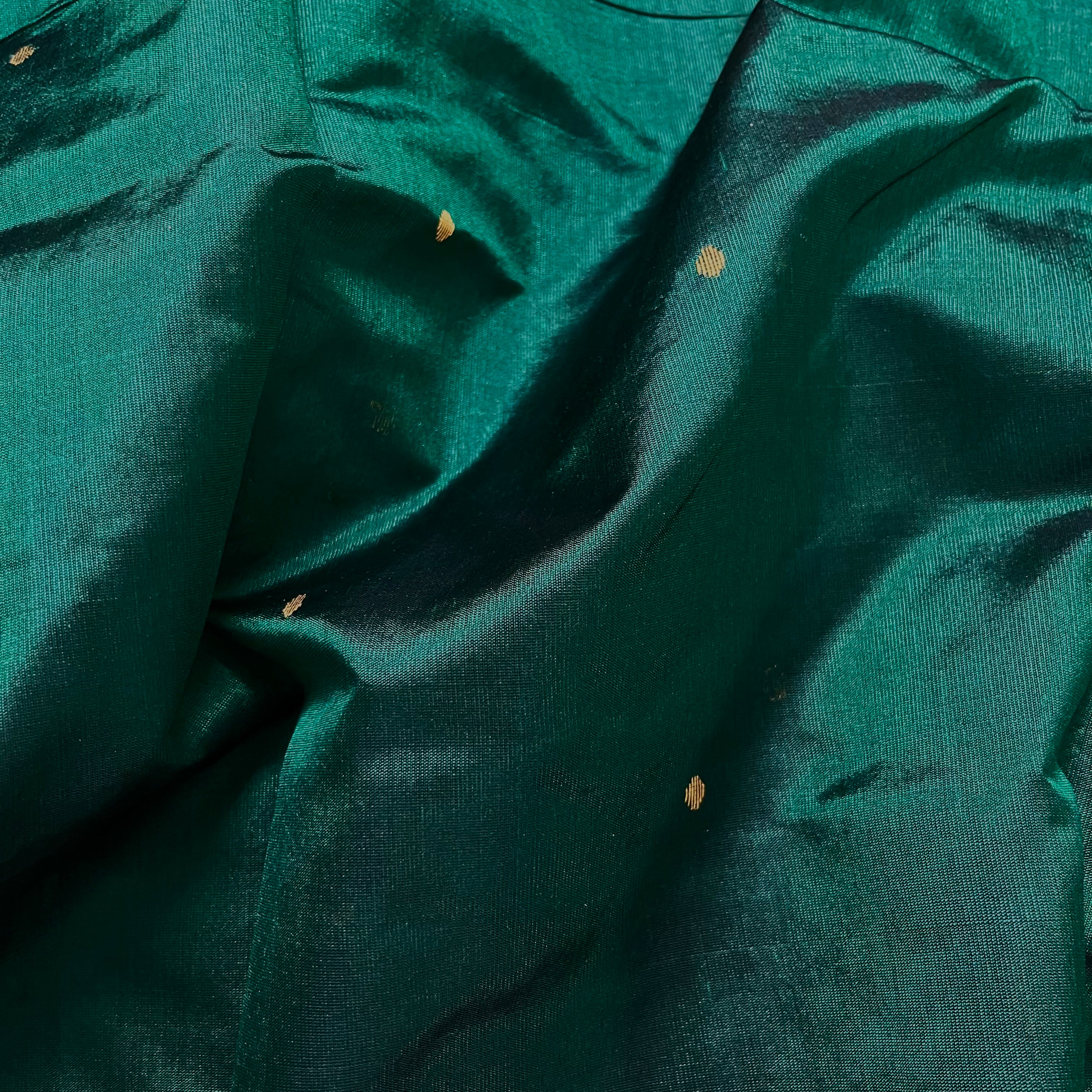 Dark Green Chanderi Silk Saree with Zari Bootis all over