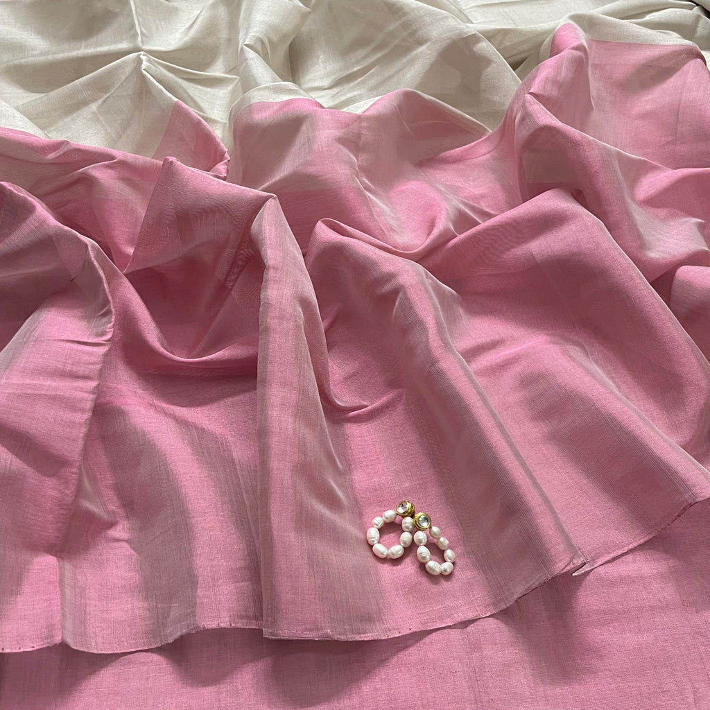 Silver and pink chanderi tissue silk saree