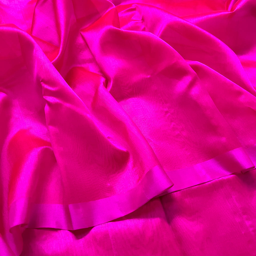Hot pink chanderi silk saree with silk border