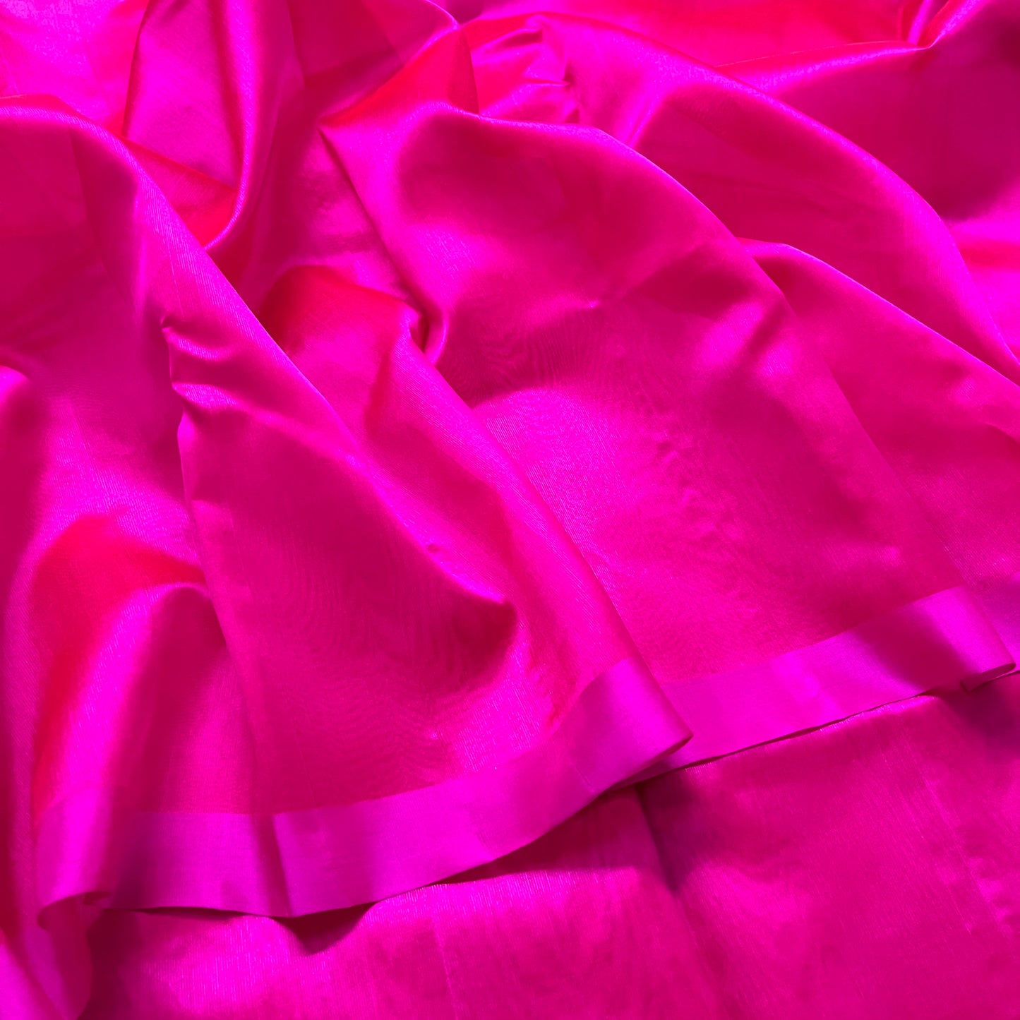 Hot pink chanderi silk saree with silk border