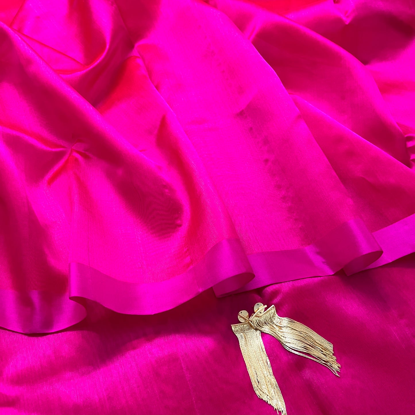 Hot pink chanderi silk saree with silk border