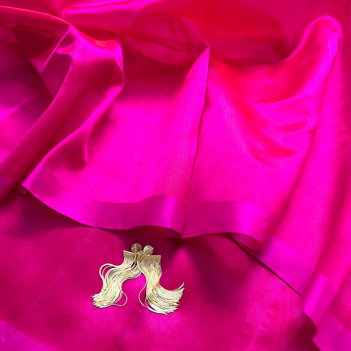Hot pink chanderi silk saree with silk border