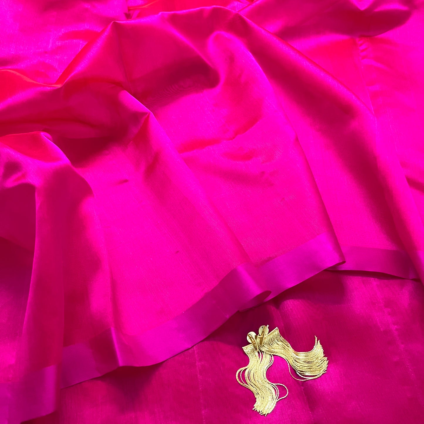Hot pink chanderi silk saree with silk border