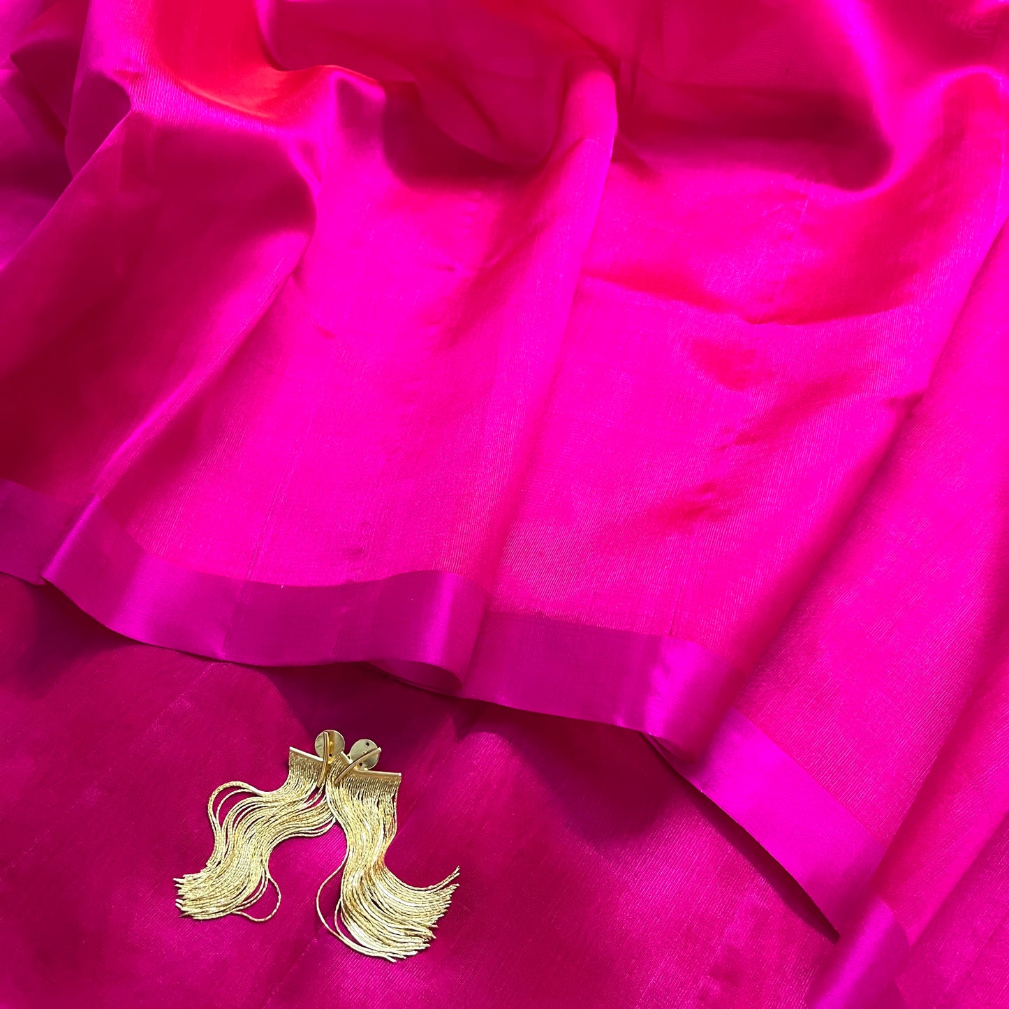 Hot pink chanderi silk saree with silk border