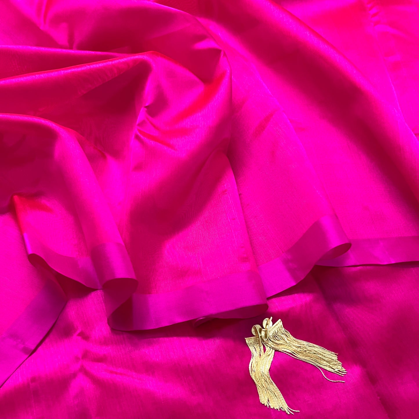 Hot pink chanderi silk saree with silk border