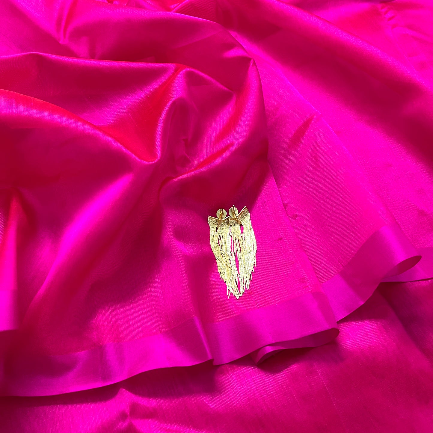 Hot pink chanderi silk saree with silk border