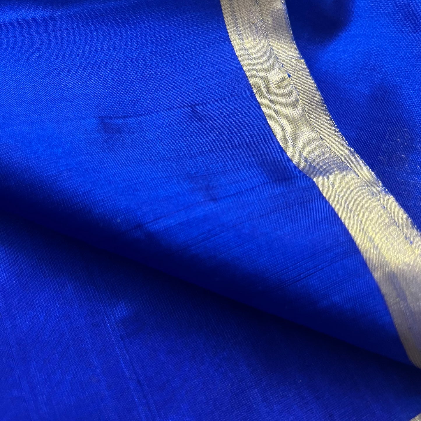 Royal blue chanderi silk saree with mor-motifs all over