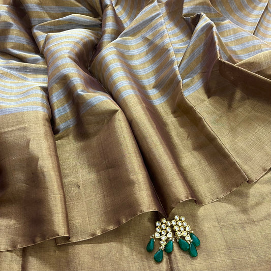 Antique gold and silver striped chanderi tissue silk saree
