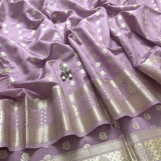 Mauve banarasi silk saree with zari motifs all over