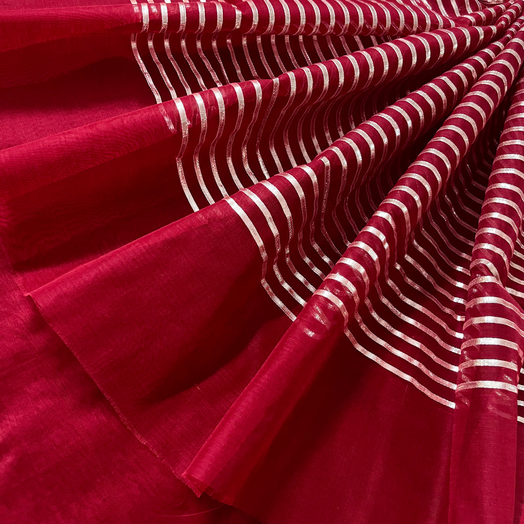 Deep red chanderi saree with intricate gota work all over
