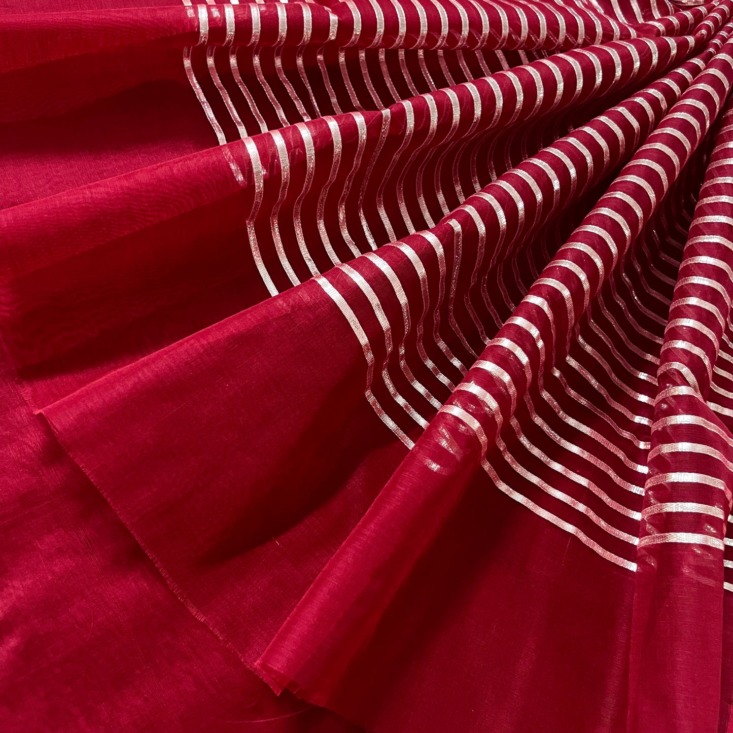 Deep red chanderi saree with intricate gota work all over