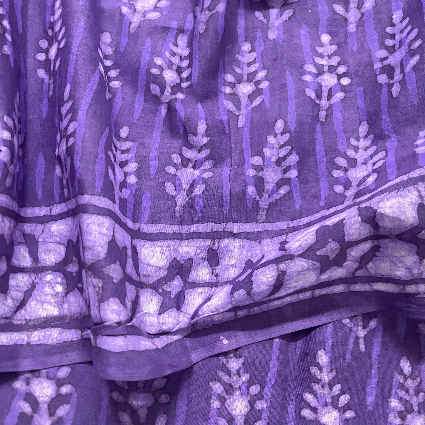 Purple mul cotton block print saree