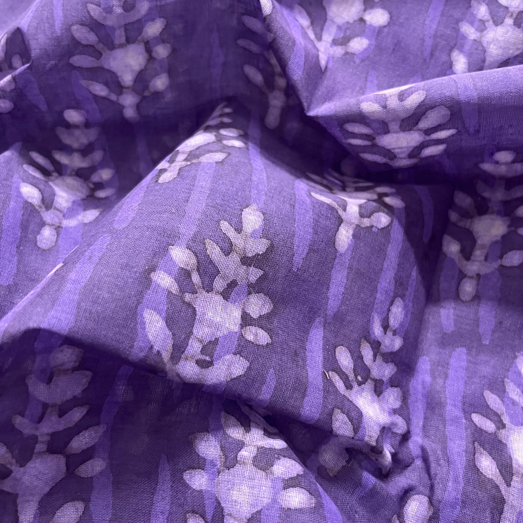Purple mul cotton block print saree