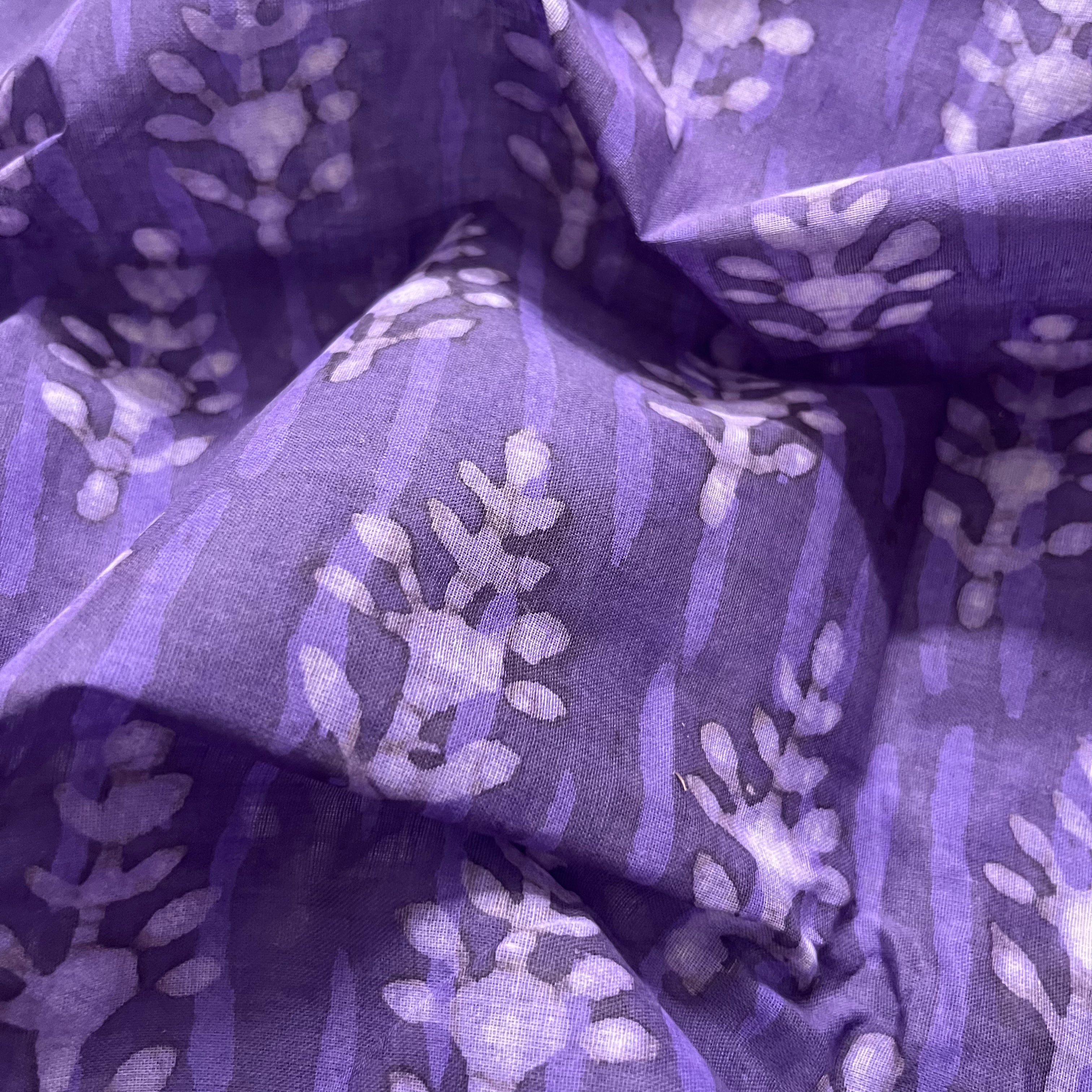 Purple mul cotton block print saree