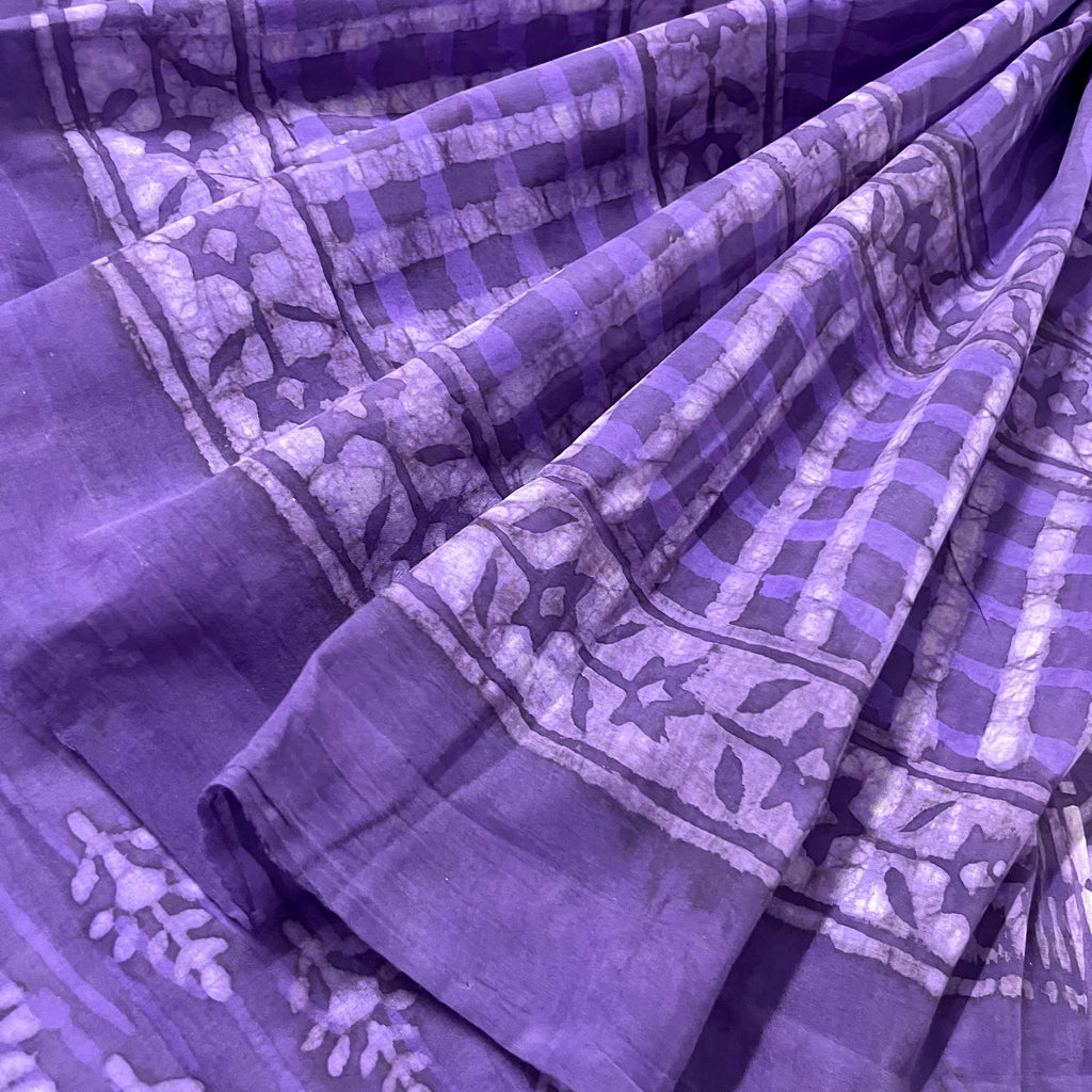 Purple mul cotton block print saree