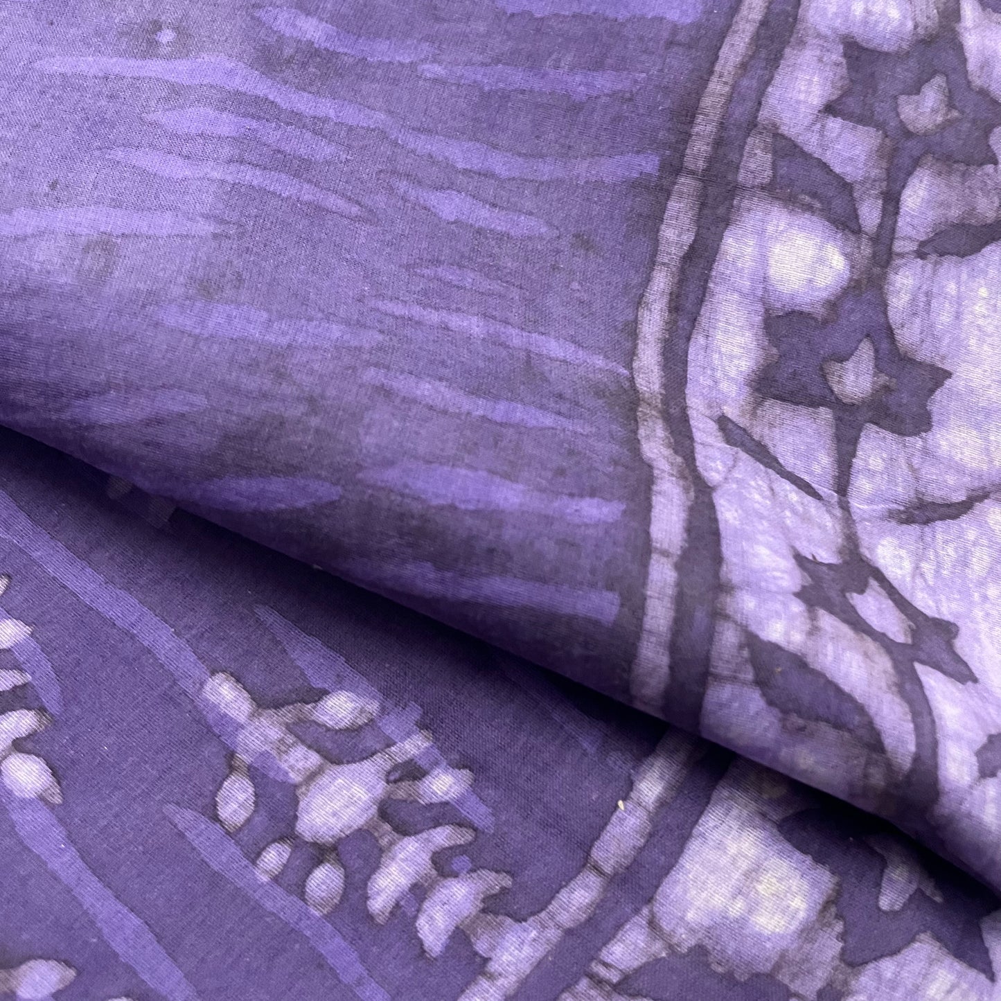Purple mul cotton block print saree
