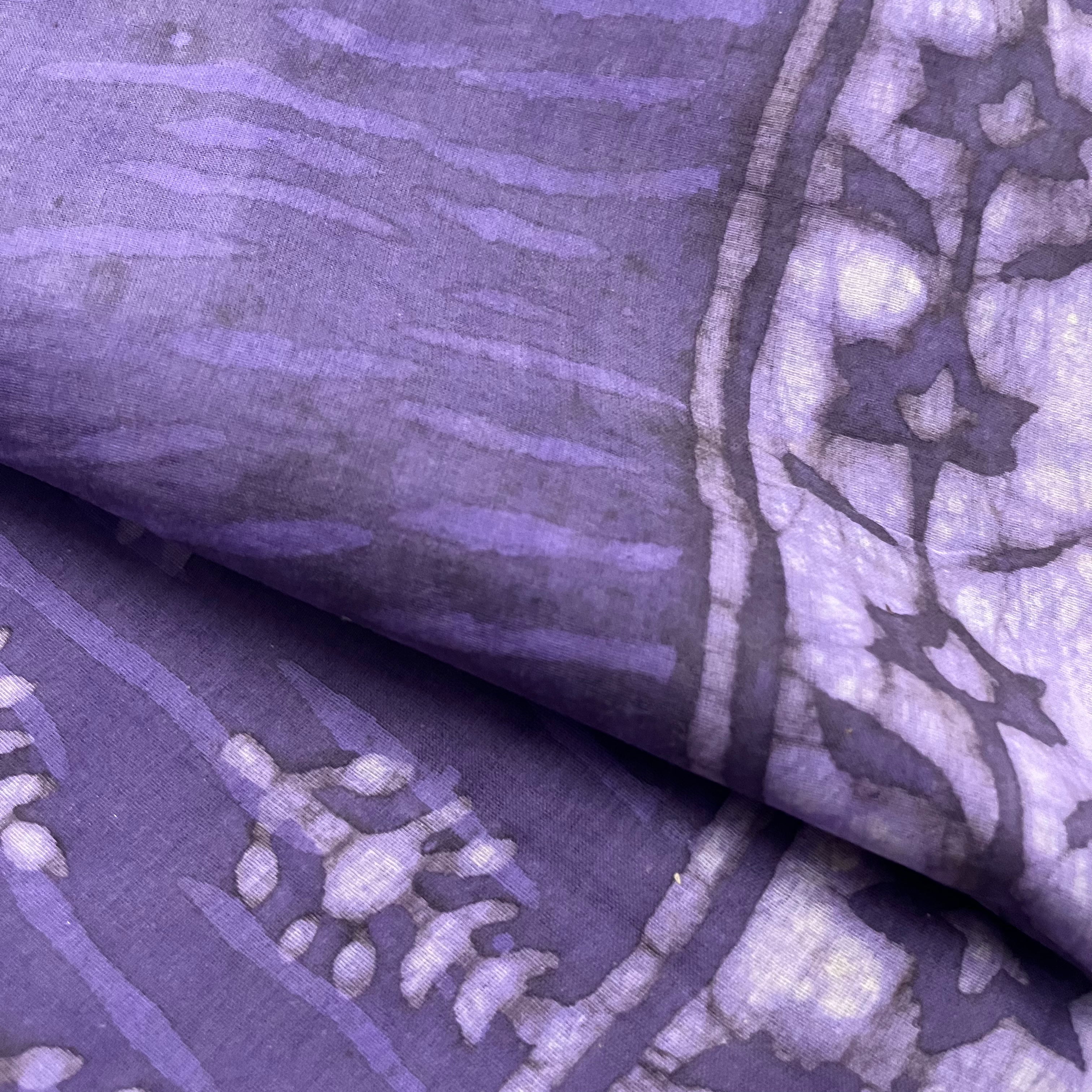 Purple mul cotton block print saree