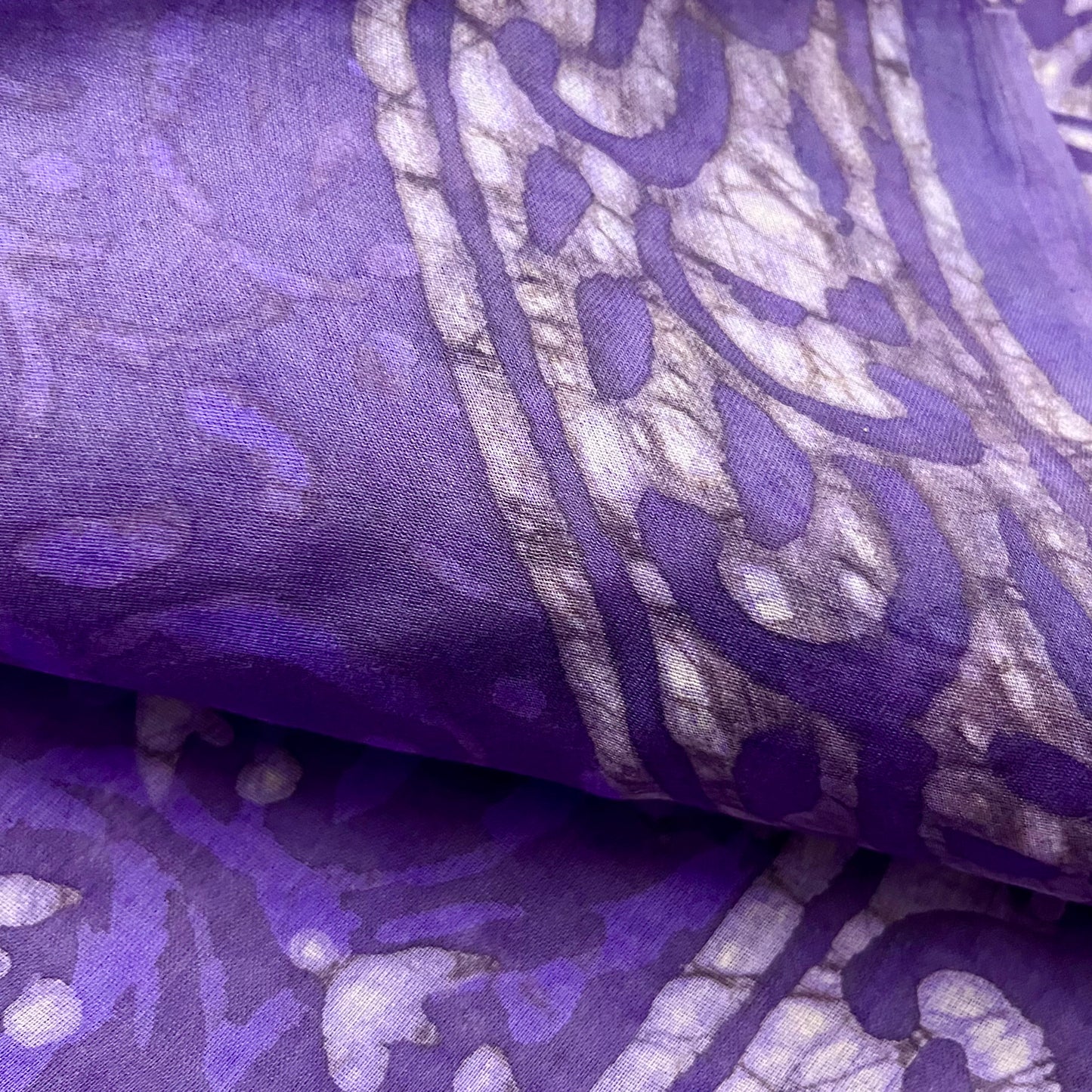 Purple and white mul cotton block print saree