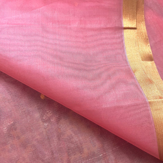 Peach pink and grey shaded hand dyed chiffon saree