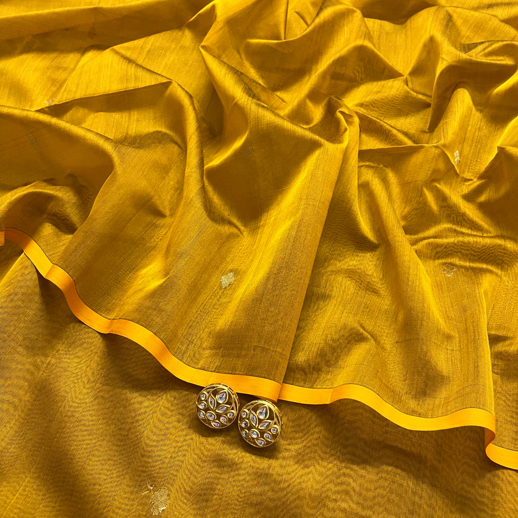 Gold mustard maheshwari saree with zari bootis all over
