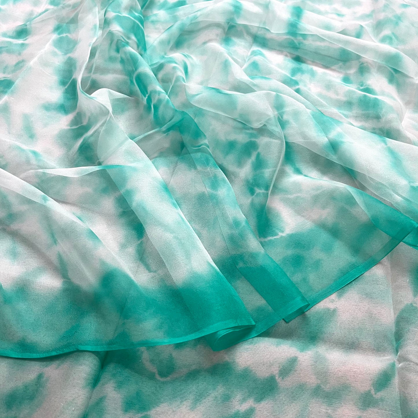 Sea Green & White Shibori Chiffon Saree