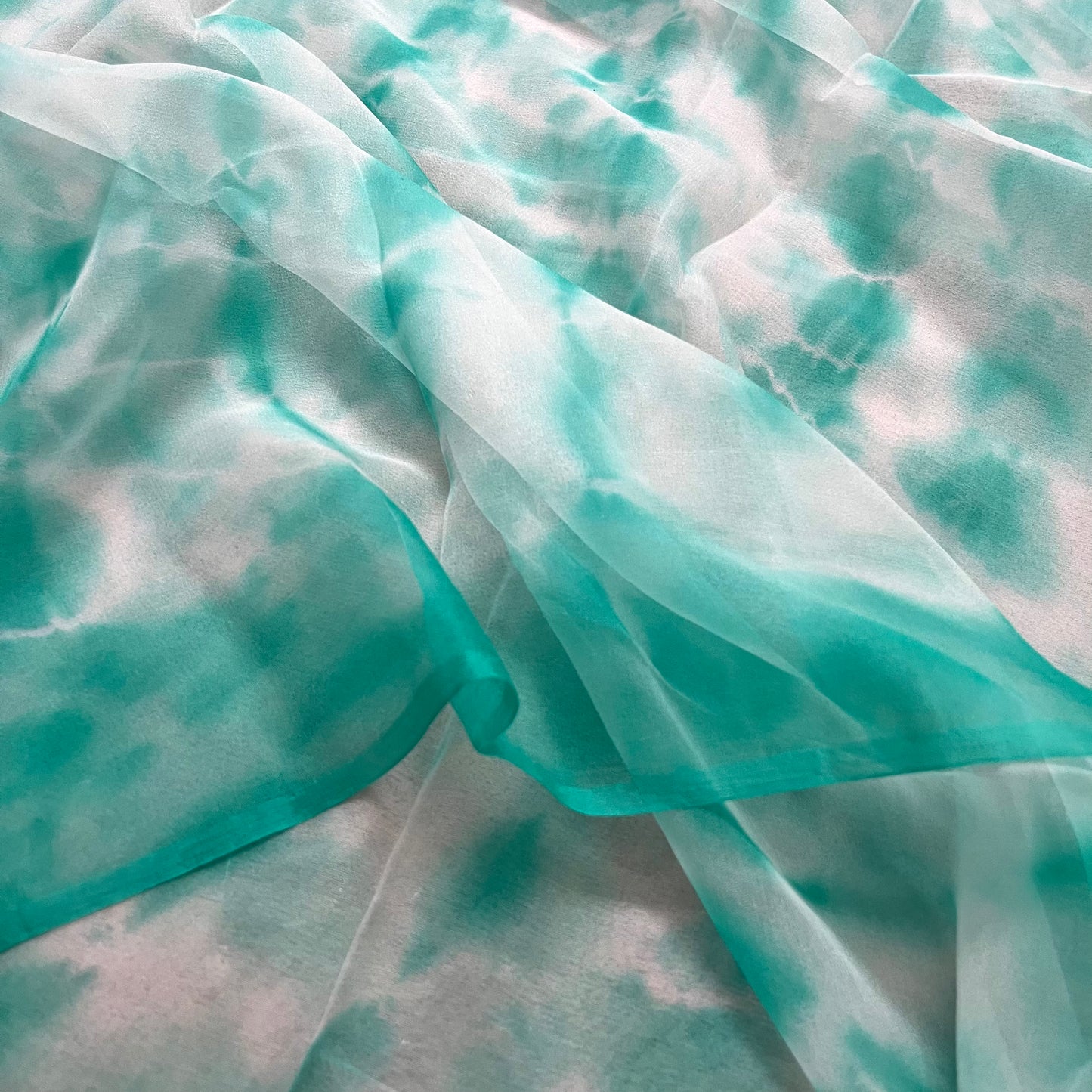 Sea Green & White Shibori Chiffon Saree