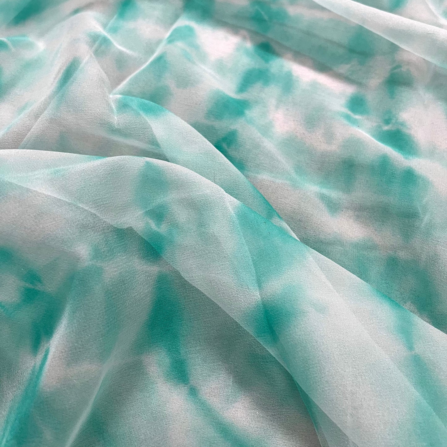 Sea Green & White Shibori Chiffon Saree