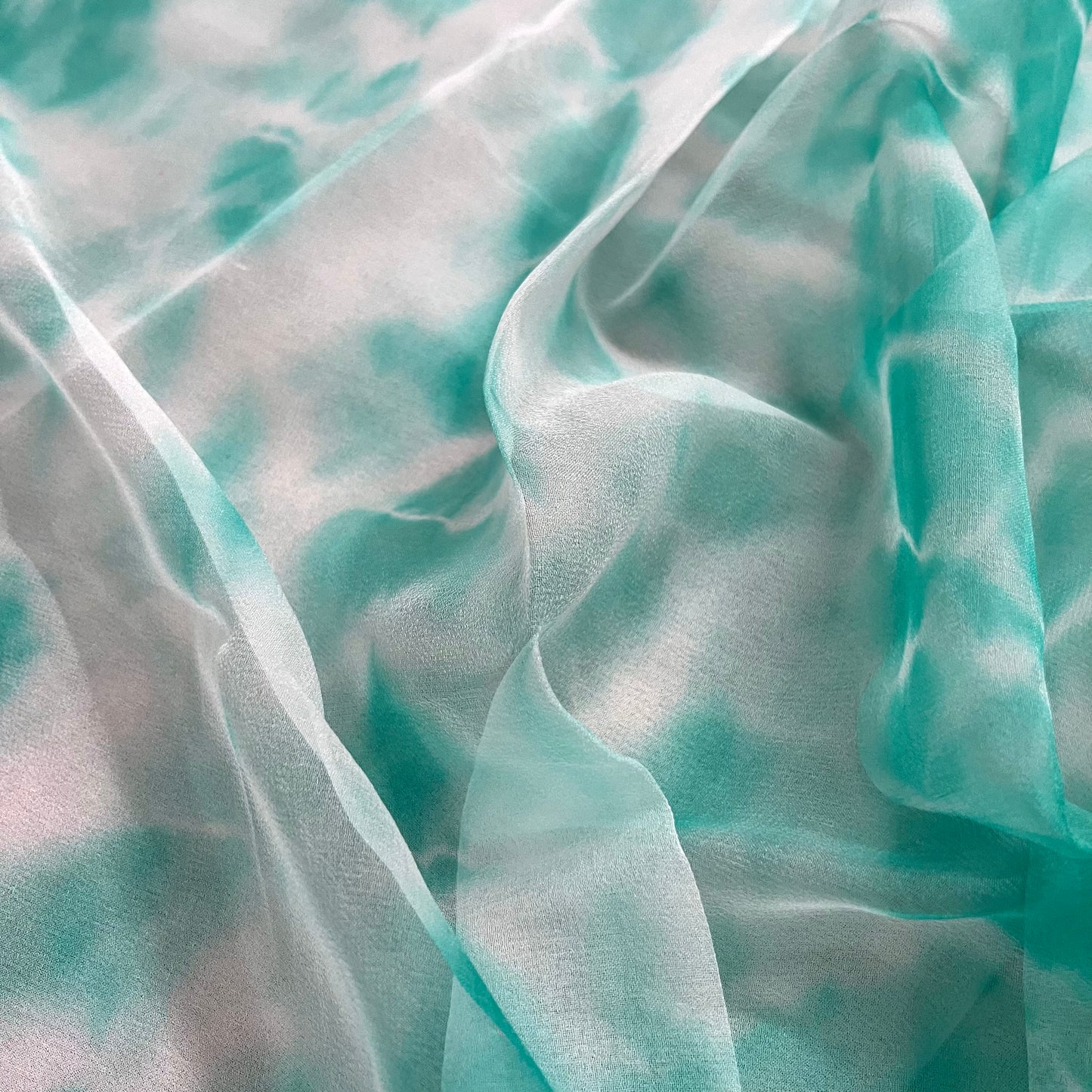 Sea Green & White Shibori Chiffon Saree