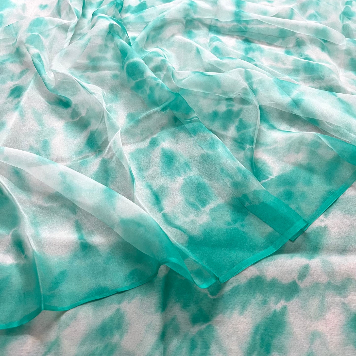 Sea Green & White Shibori Chiffon Saree