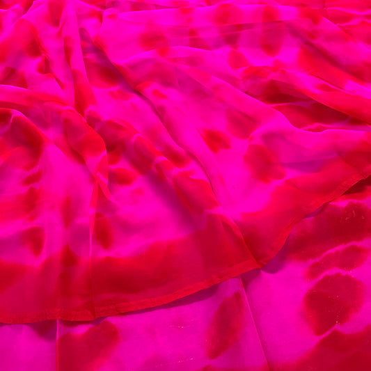 Red & Pink Shibori Chiffon Saree