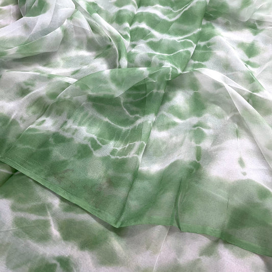 Sage Green & White Shibori Chiffon Saree