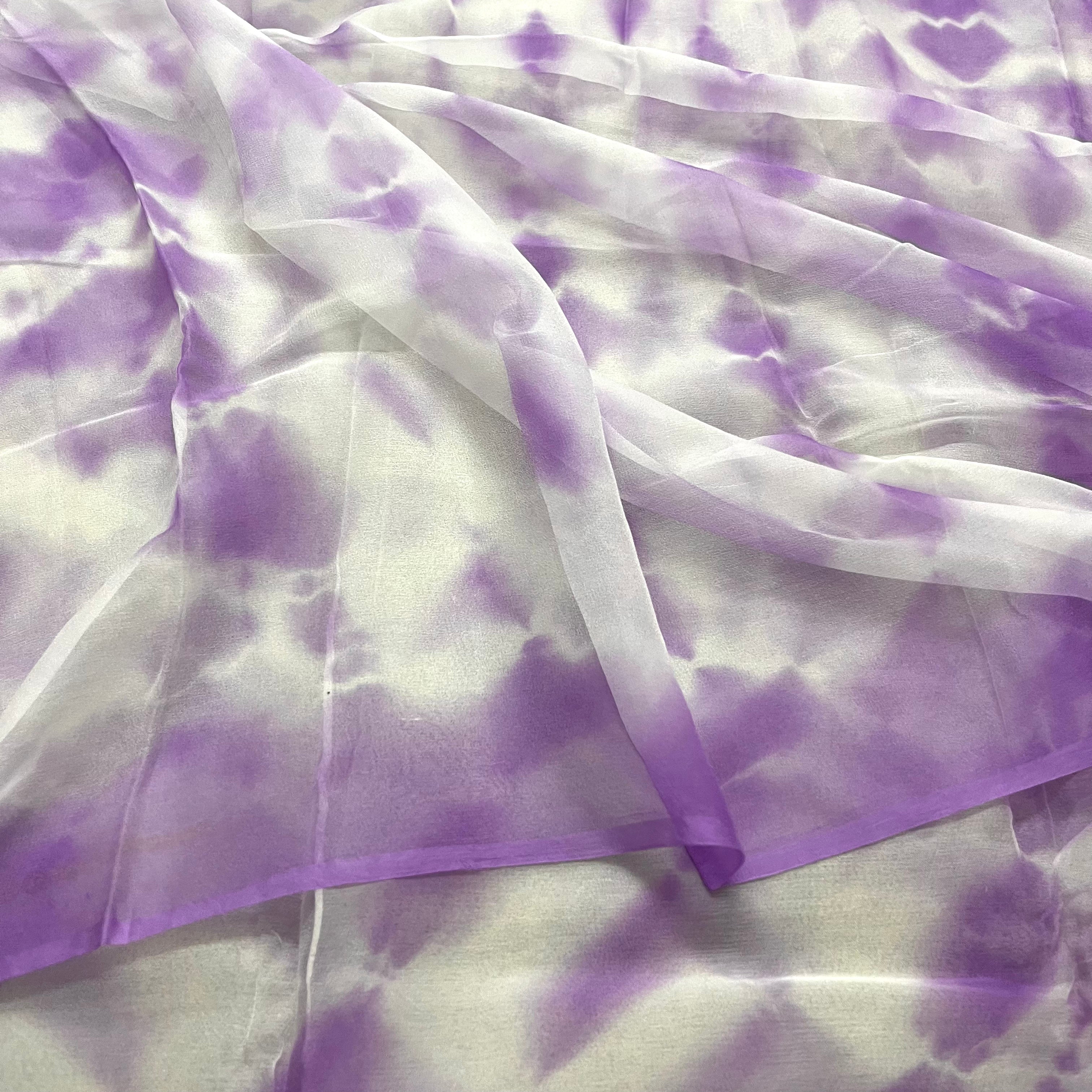 Mauve & White Shibori Chiffon Saree