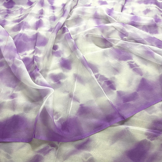 Mauve & White Shibori Chiffon Saree