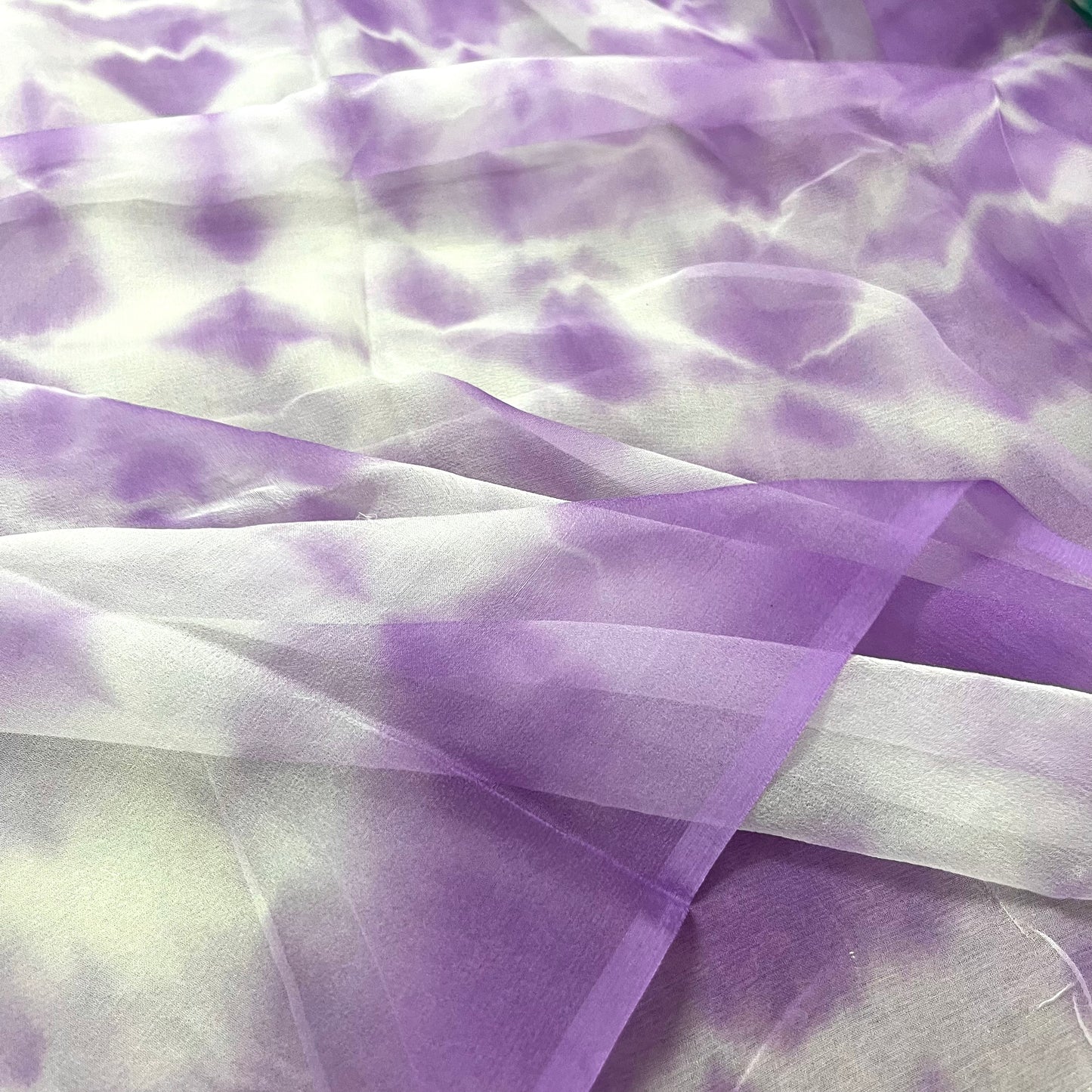 Mauve & White Shibori Chiffon Saree