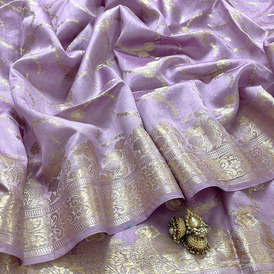 Mauve banarasi silk saree with zari work all over