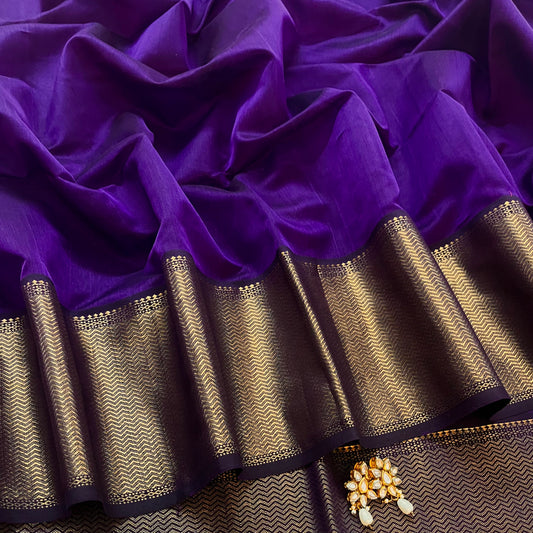 Dark purple maheshwari saree with zari border