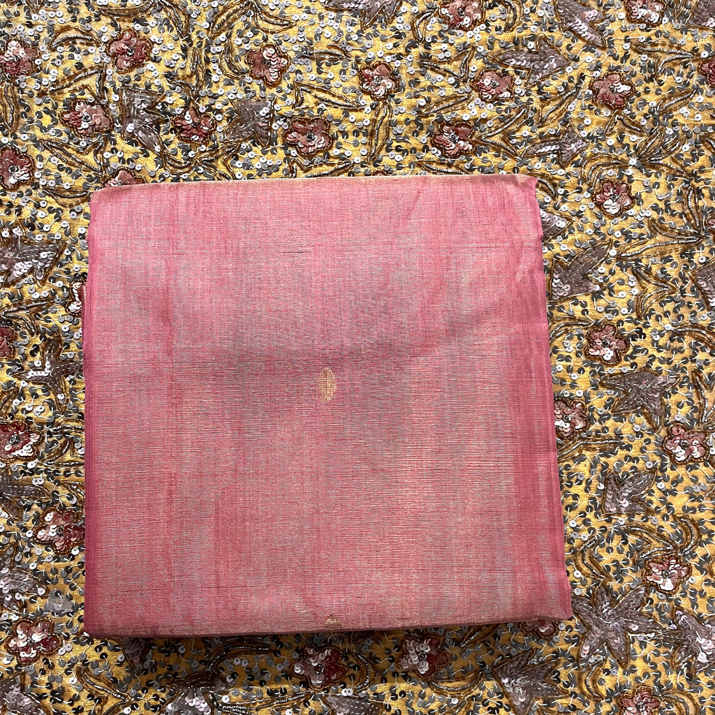 Rose and gold maheshwari tissue silk saree with zari bootis all over