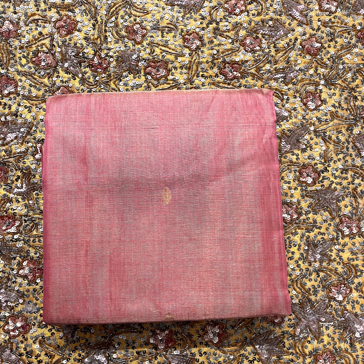 (Shop the look) Rose and gold maheshwari tissue silk saree with zari bootis all over