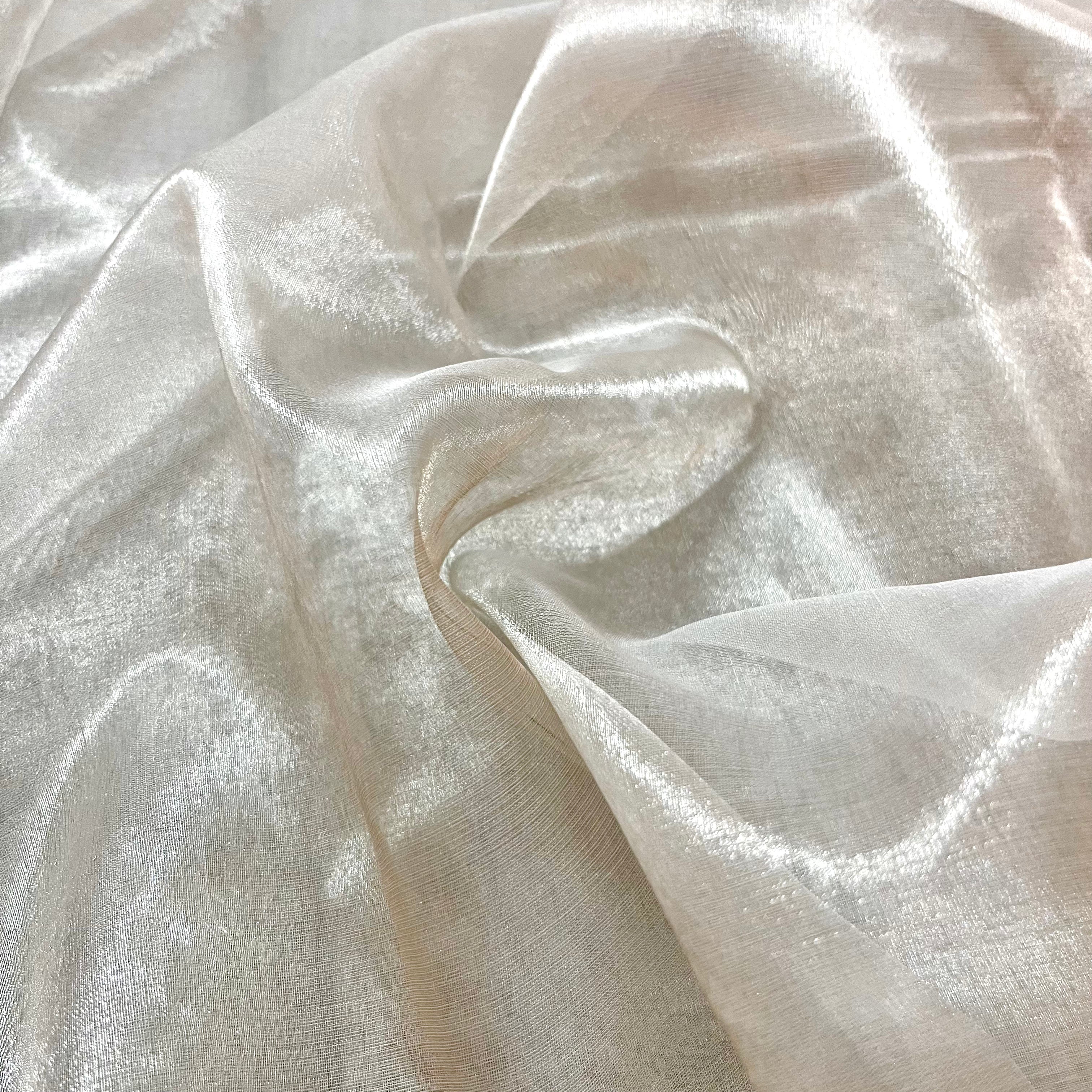 Silver white & hot pink chanderi tissue silk saree