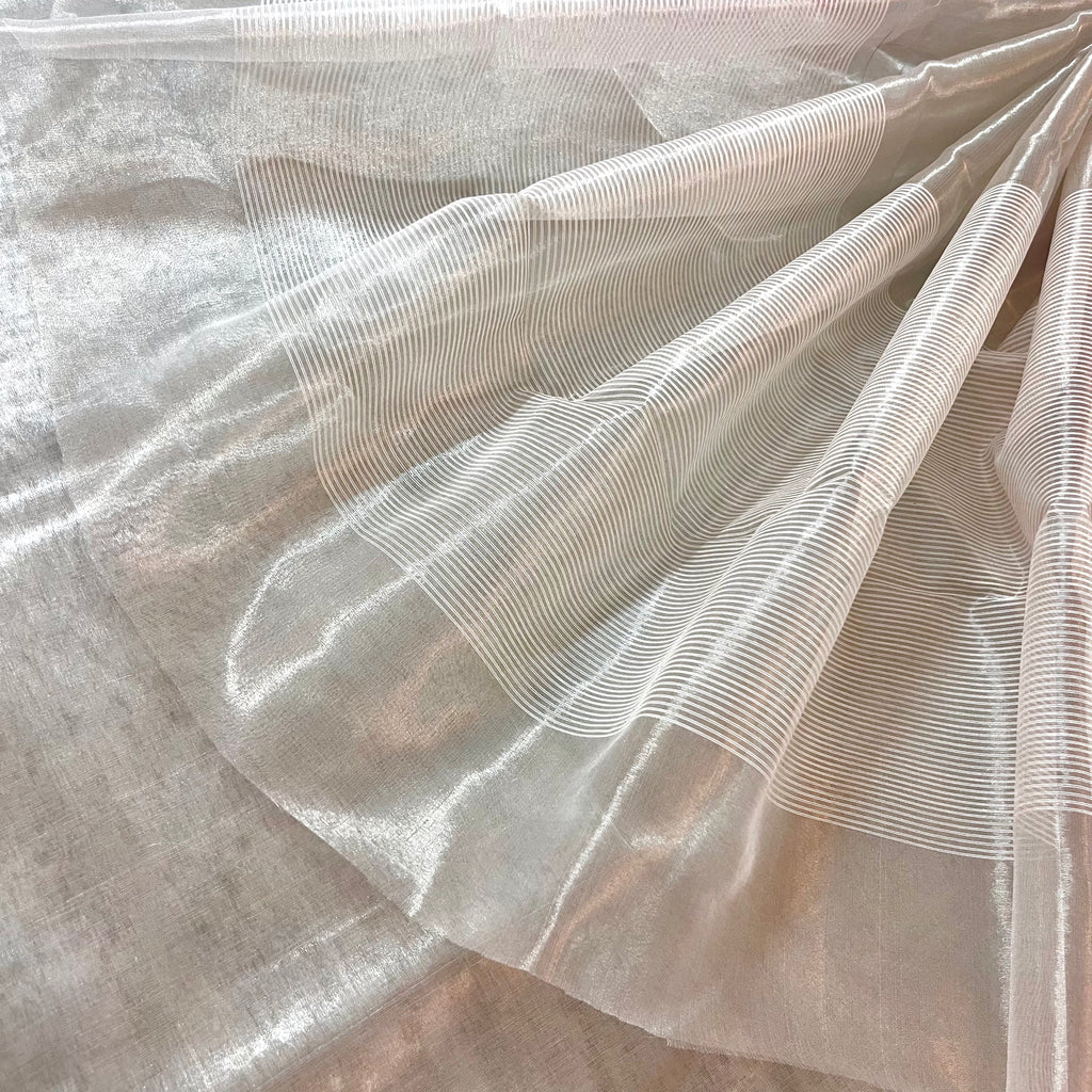 Silver white & hot pink chanderi tissue silk saree