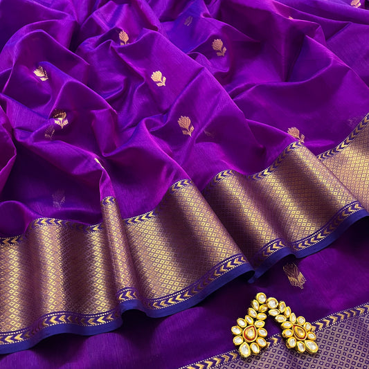 Violet dual tone maheshwari saree with flower motifs all over