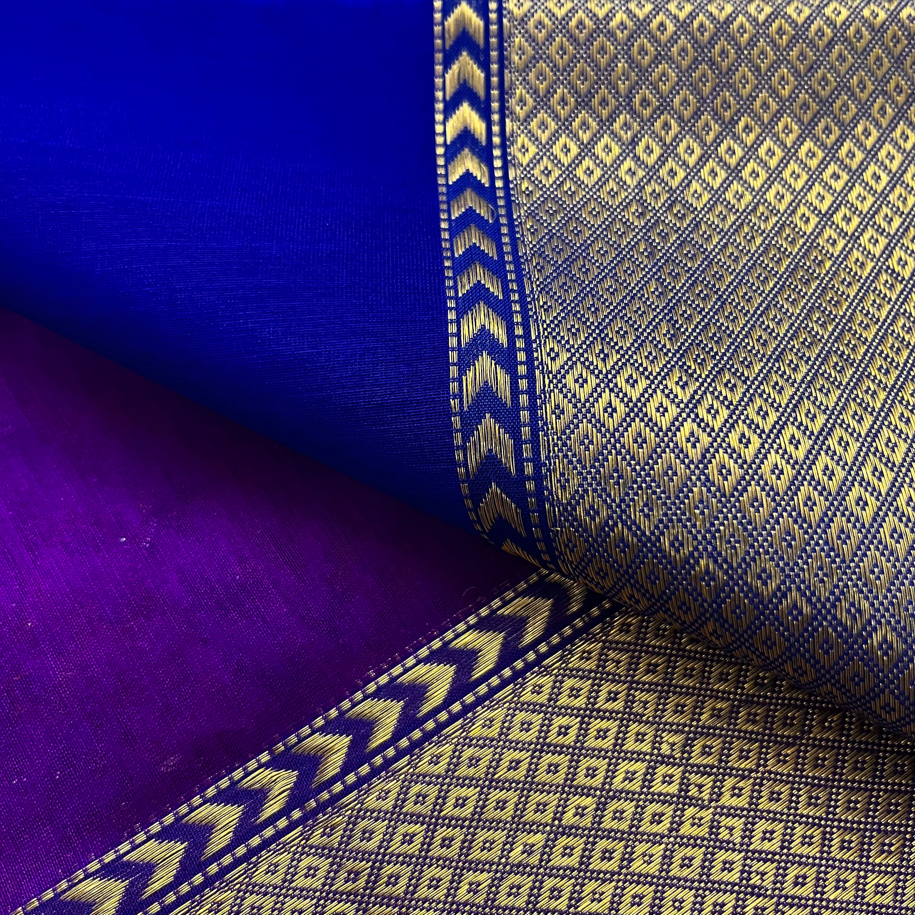 Violet dual tone maheshwari saree with flower motifs all over