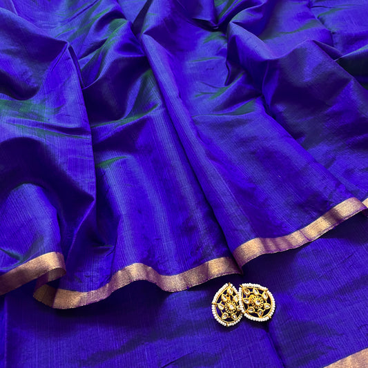 Purple & blue dual tone chanderi silk saree with zari lines on Pallu