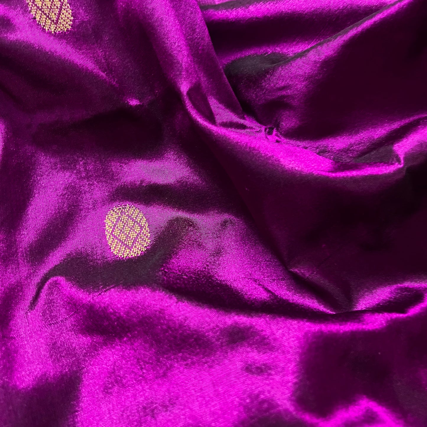 Violet maheshwari silk saree with zari bootis all over