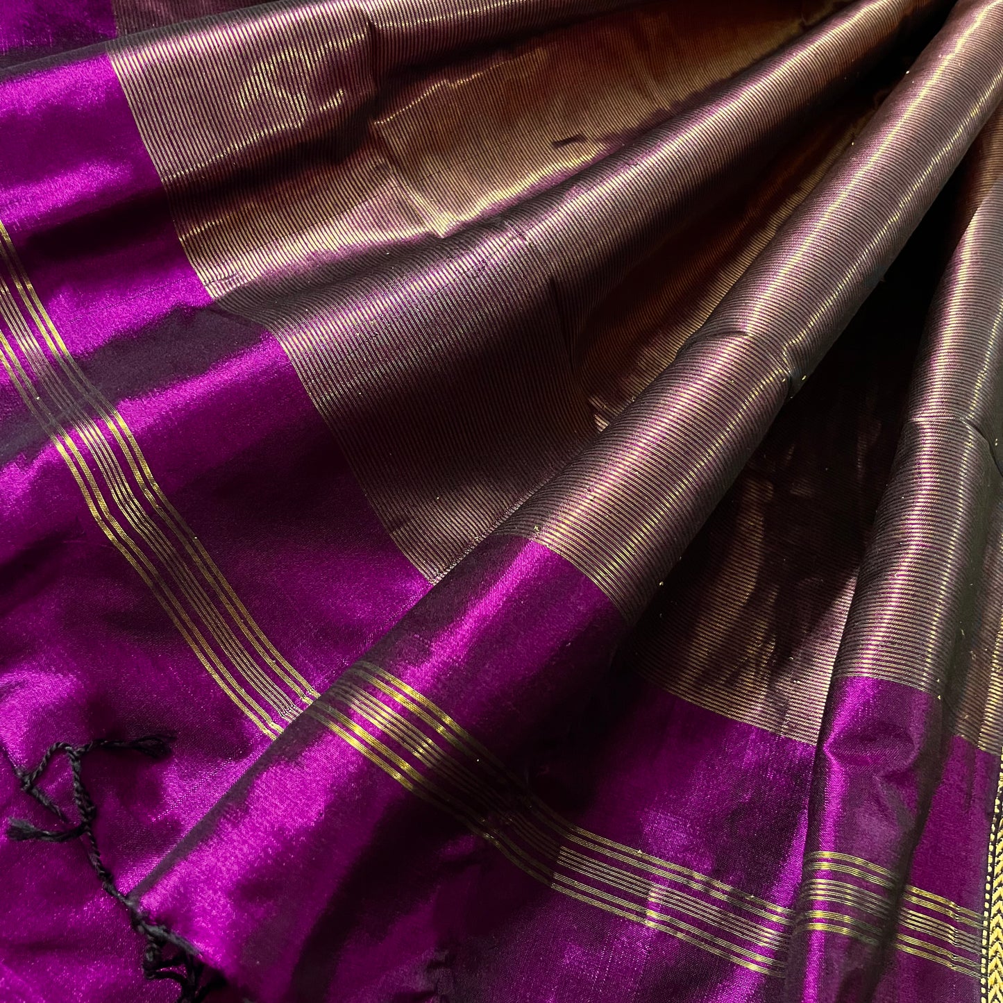Violet maheshwari silk saree with zari bootis all over