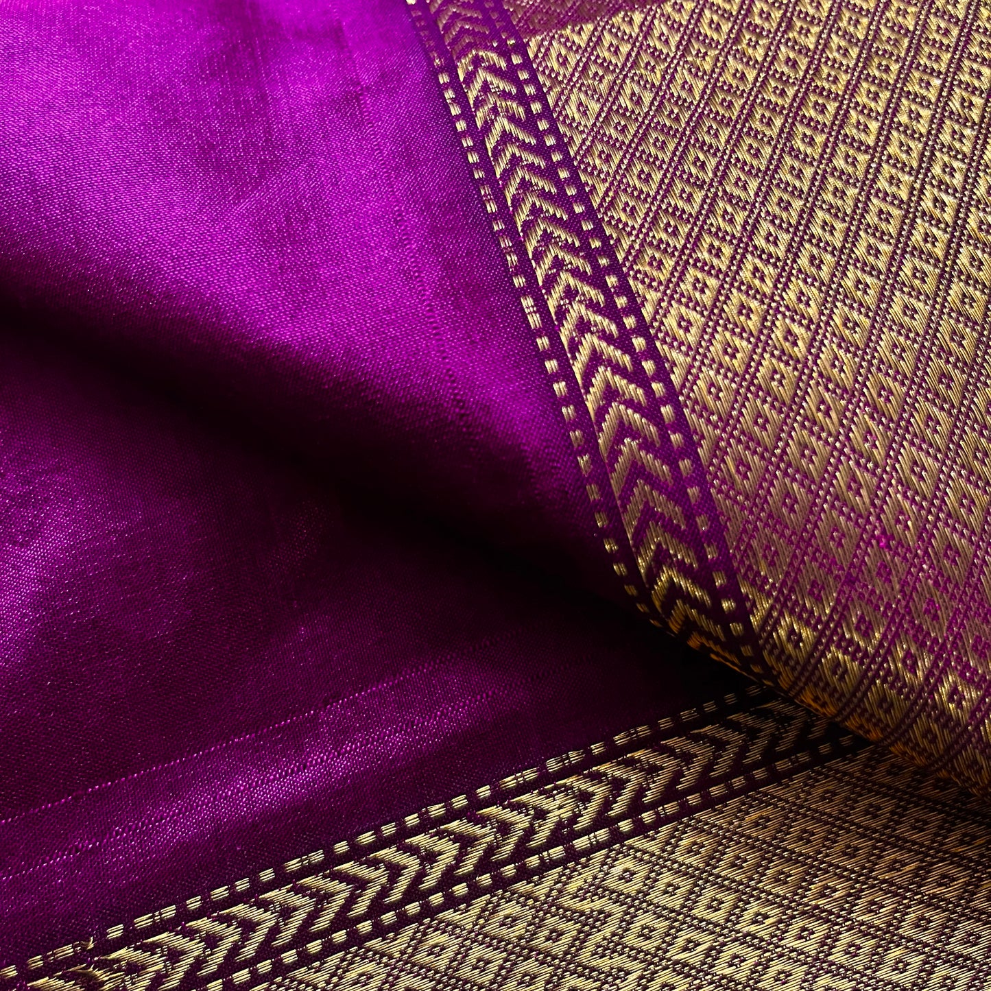 Violet maheshwari silk saree with zari bootis all over