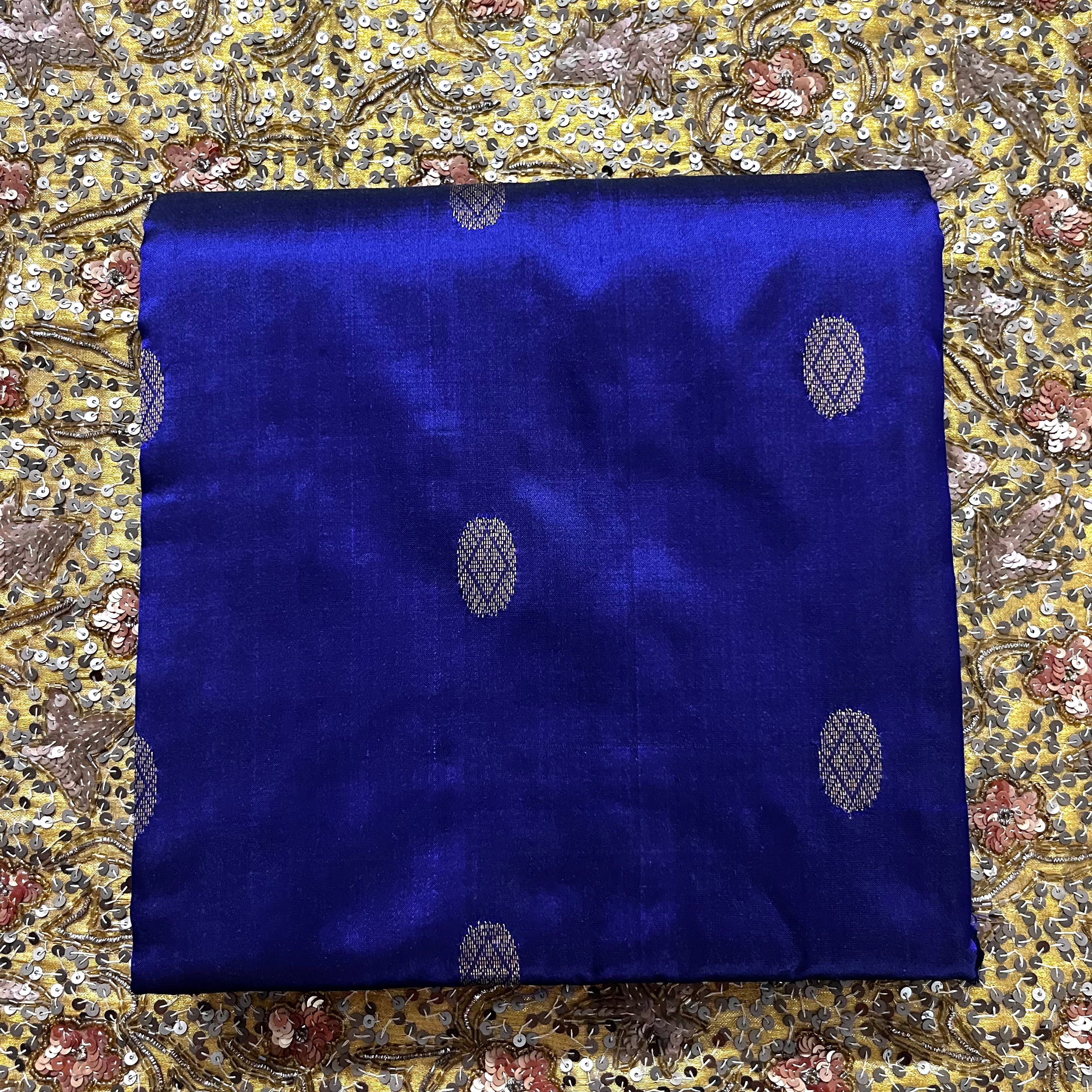 Dark blue maheshwari silk saree with zari bootis all over