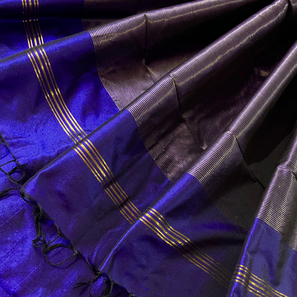 Dark blue maheshwari silk saree with zari bootis all over